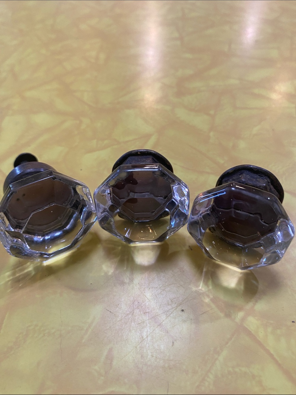 Vintage Clear Faceted Glass Octagonal Cabinet Knobs - Set of 3